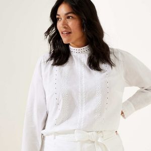 LOFT Plus Eyelet Shirt White Cotton SZ 18W NWT